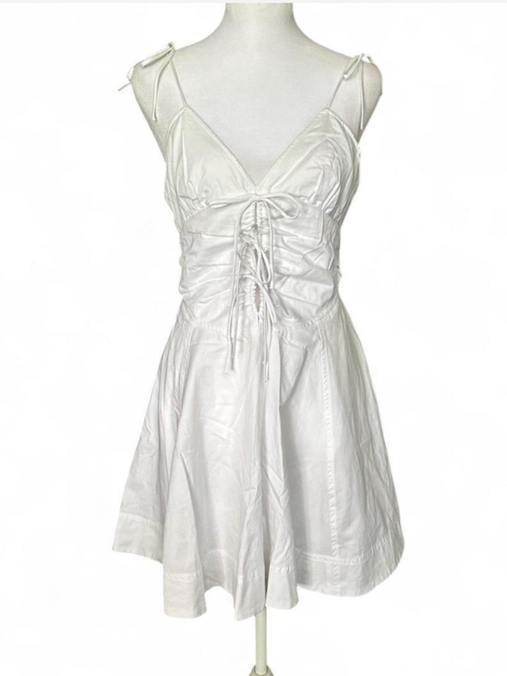 Zara White Ruched Tie-Front Mini Dress